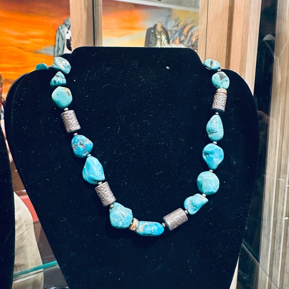 Silpada chunky turquoise nugget necklace with sterling silver tubular beads